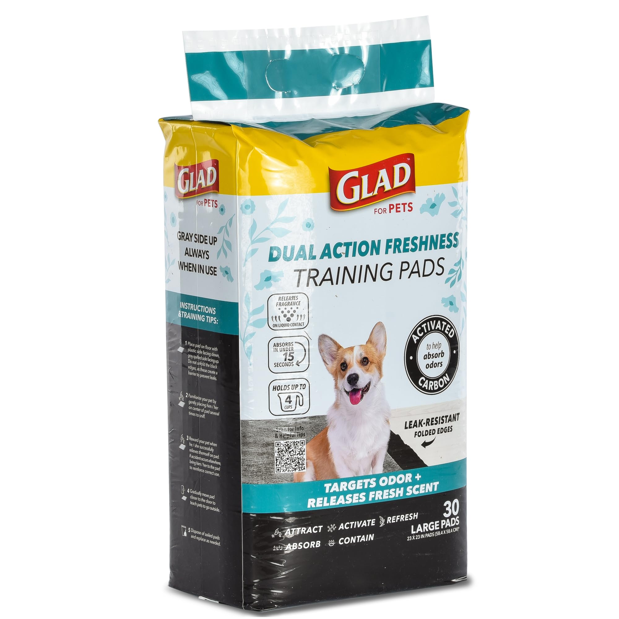 Glad for Pets Dual Action Freshness Activated Carbon Puppy Training Pads with Fragrance Release, Scented Pee Pads, Ultra Absorbe